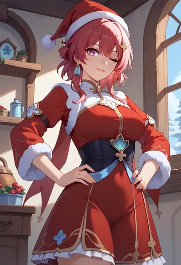 star rail,march 7th,Christmas,red velvet dress  - AI generated anime art